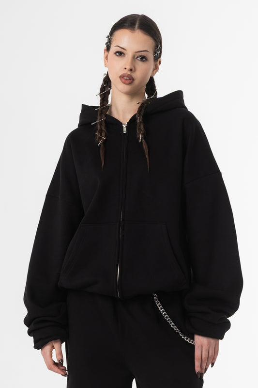 UNSOLVED BLACK BLANC ZIP HOODIE