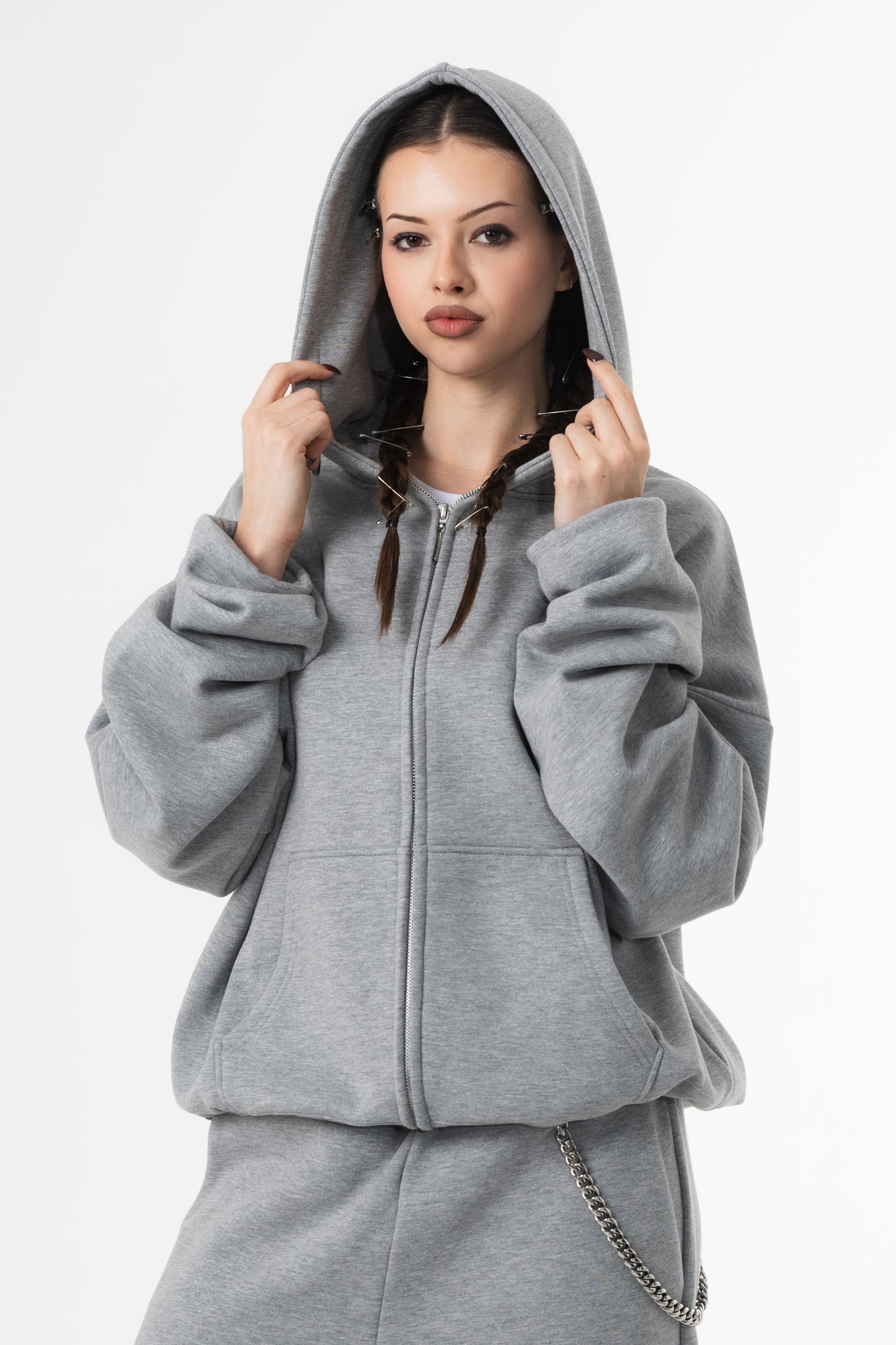 UNSOLVED GREY BLANC ZIP HOODIE