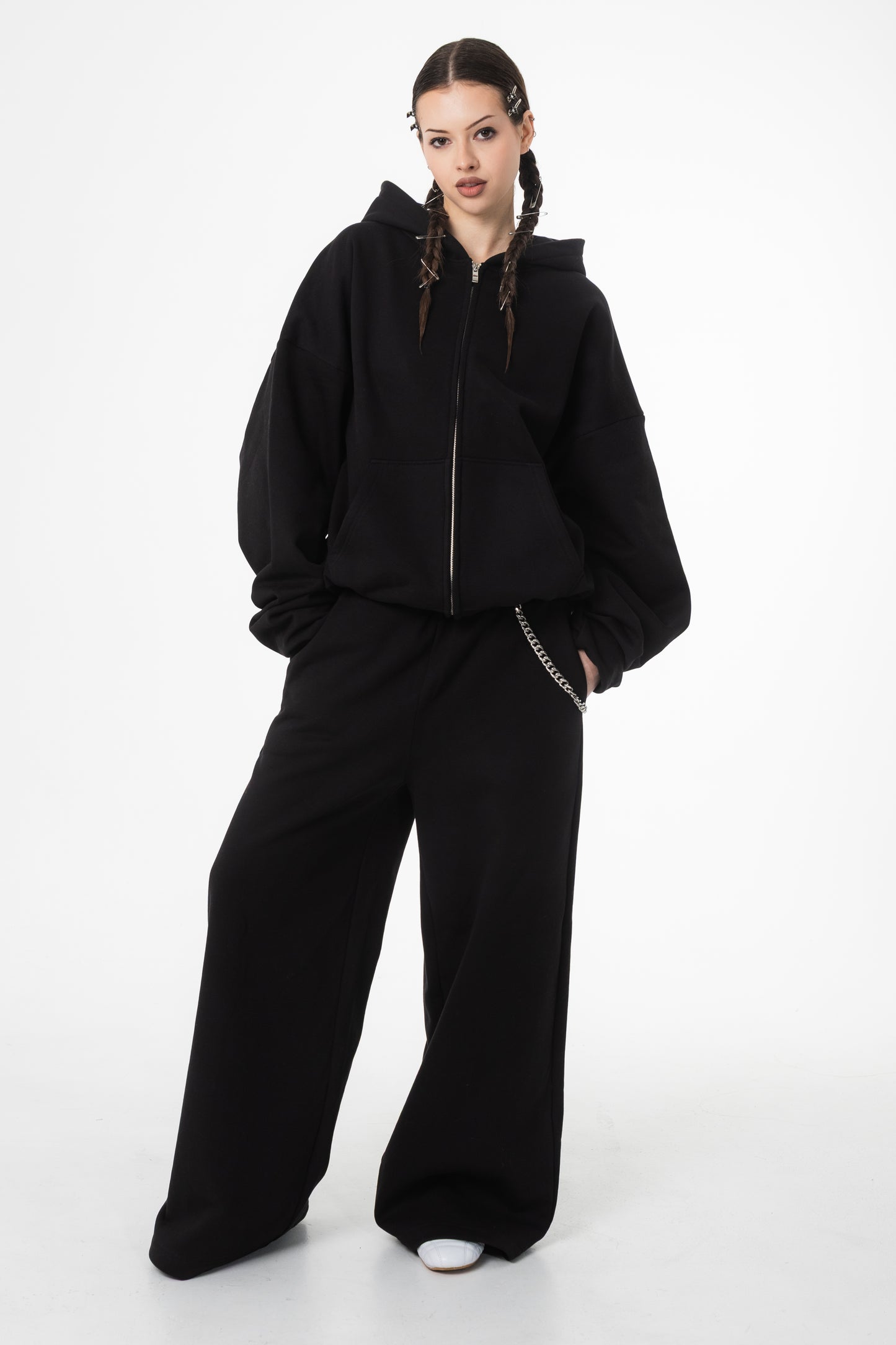 UNSOLVED BLACK BLANC ZIP HOODIE