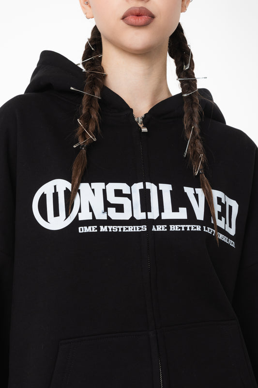 UNSOLVED SIGNATURE LOGO BLACK ZIP HOODIE