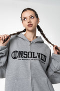 UNSOLVED SIGNATURE LOGO GREY ZIP HOODIE